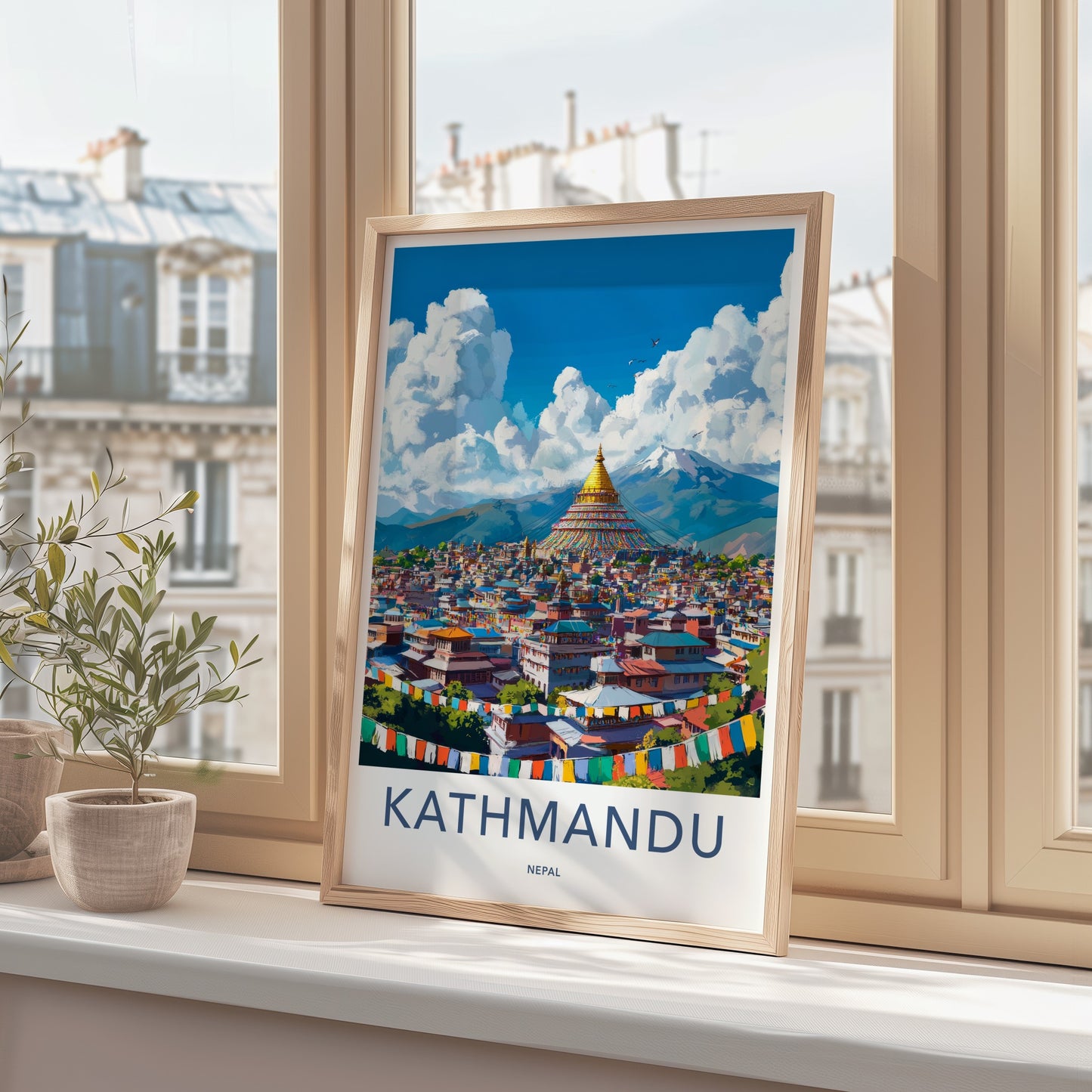 Kathmandu Poster - Nepal Travel Art - Golden Stupa City Home Decor