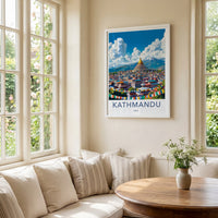 Kathmandu Poster - Nepal Travel Art - Golden Stupa City Home Decor