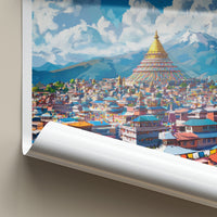Kathmandu Poster - Nepal Travel Art - Golden Stupa City Home Decor
