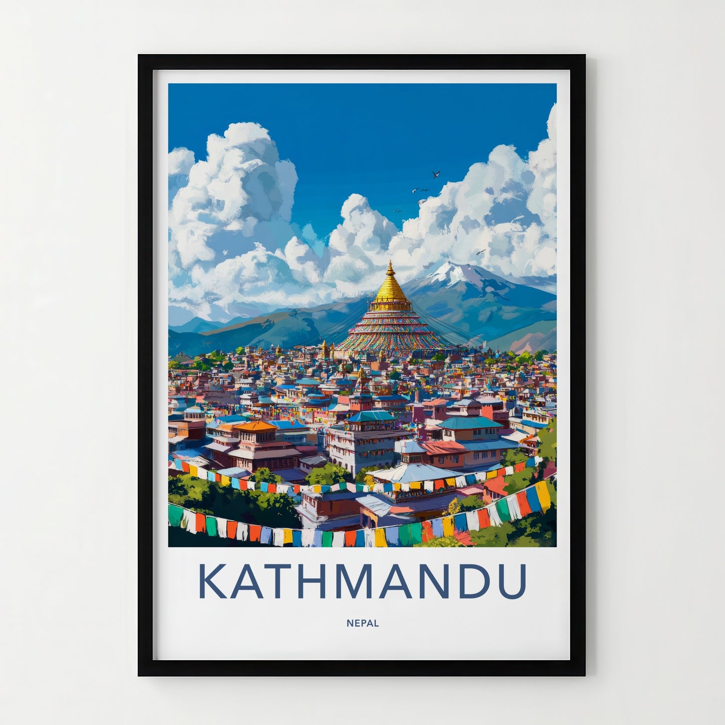 Kathmandu Poster - Nepal Travel Art - Golden Stupa City Home Decor