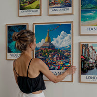 Kathmandu Poster - Nepal Travel Art - Golden Stupa Flags Home Decor