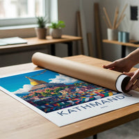 Kathmandu Poster - Nepal Travel Art - Golden Stupa Flags Home Decor