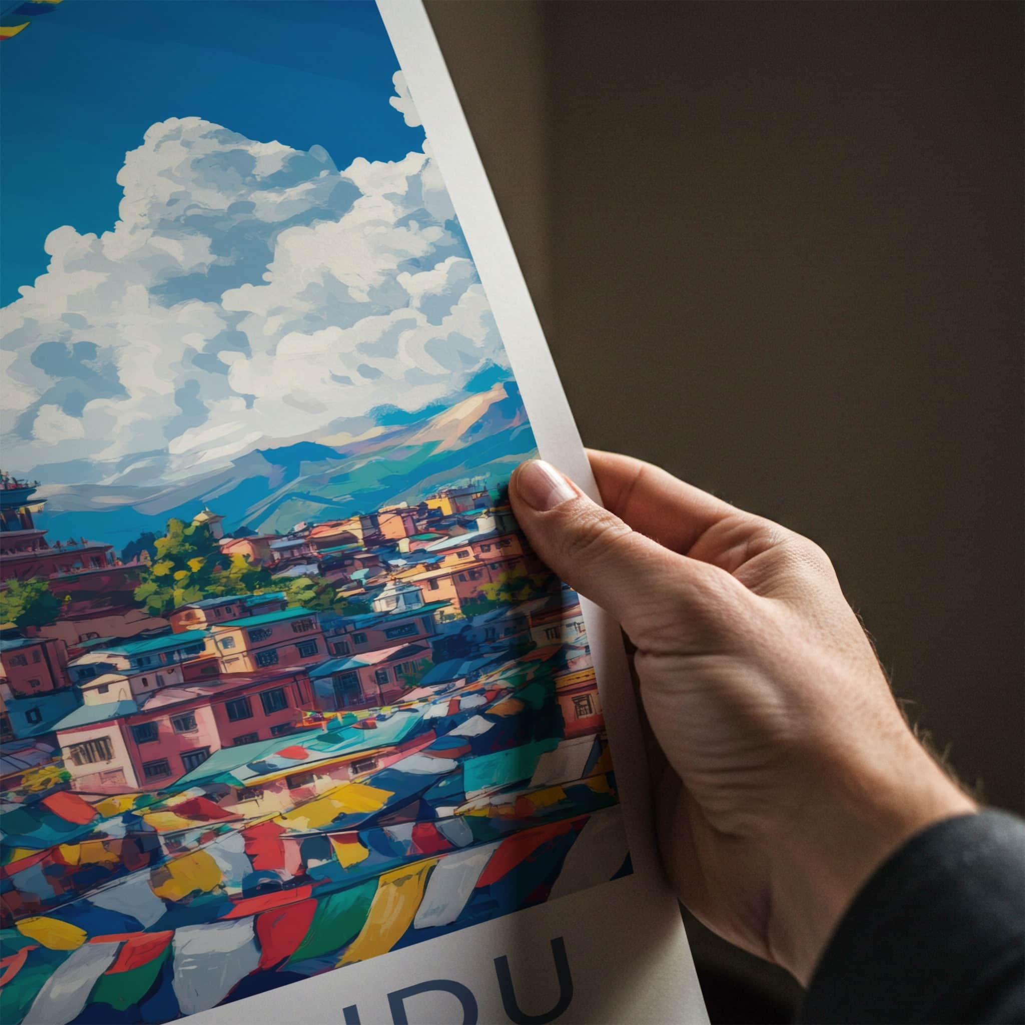 Kathmandu Poster - Nepal Travel Art - Golden Stupa Flags Home Decor