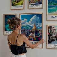 Kathmandu Poster - Nepal Travel Art - Golden Stupa Flags Wall Decor
