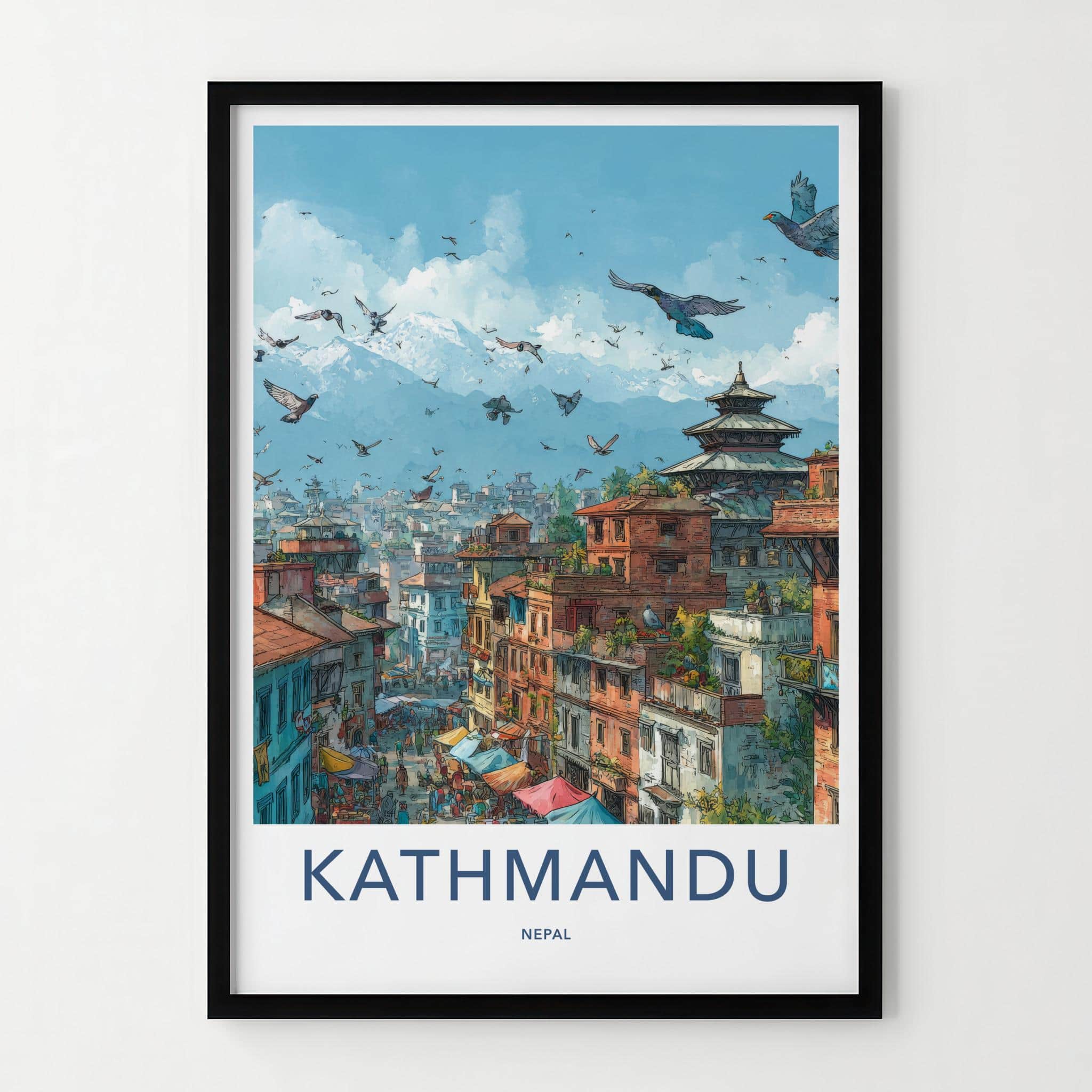 Kathmandu Poster - Nepal Travel Art - Himalayan Peaks City Home Decor