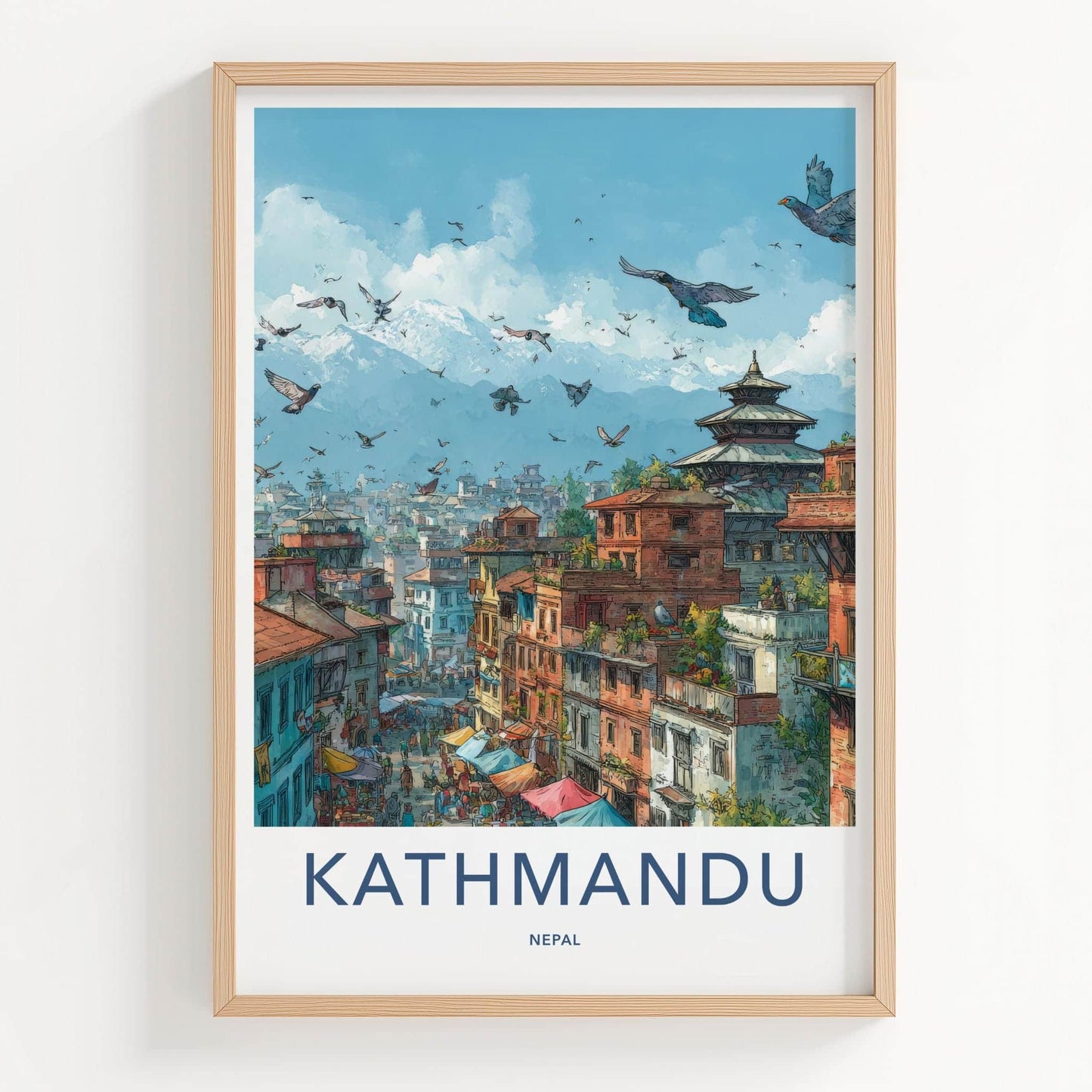 Kathmandu Poster - Nepal Travel Art - Himalayan Peaks City Home Decor
