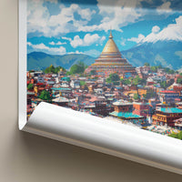 Kathmandu Poster - Nepal Travel Art - Himalayan Stupa City Home Decor