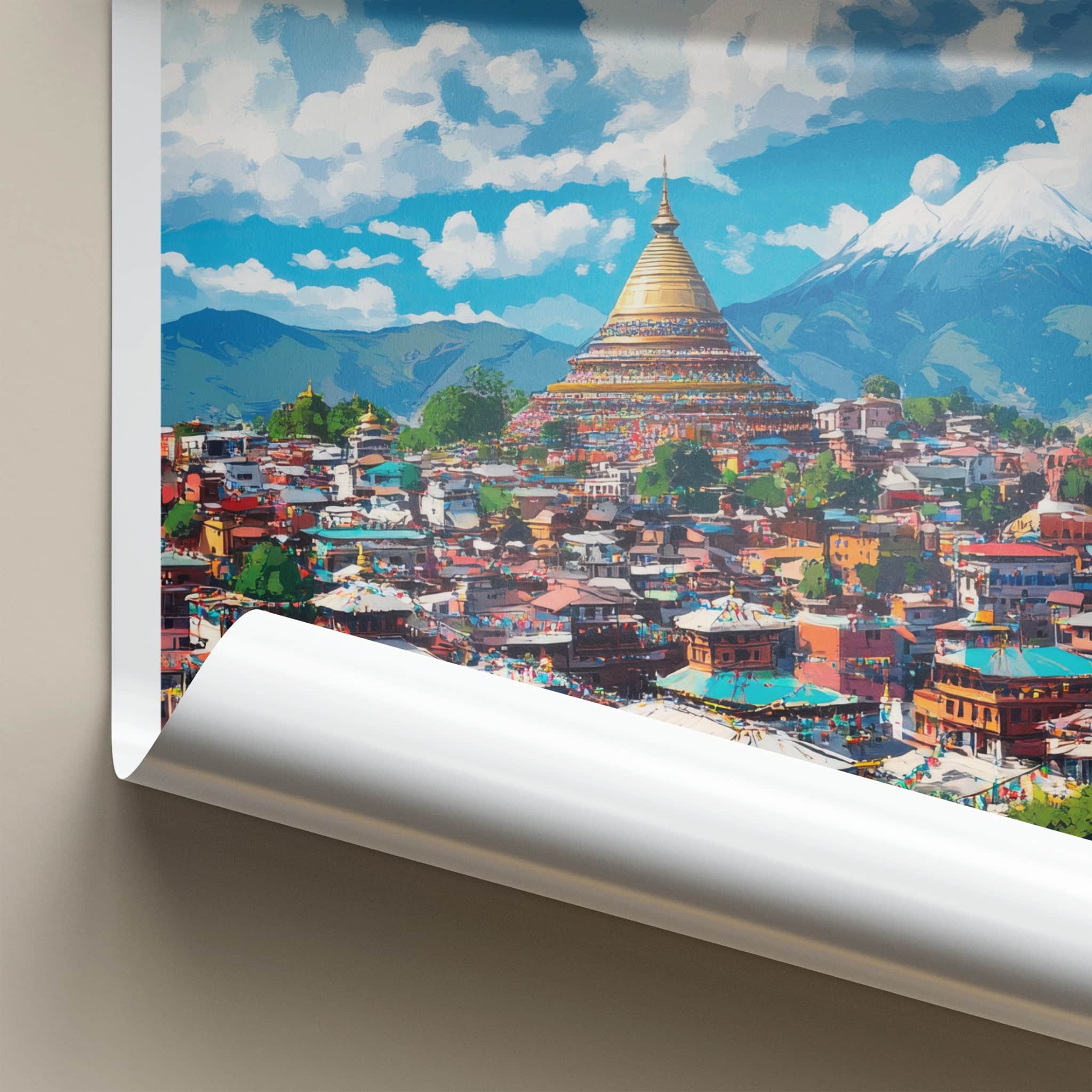 Kathmandu Poster - Nepal Travel Art - Himalayan Stupa City Home Decor
