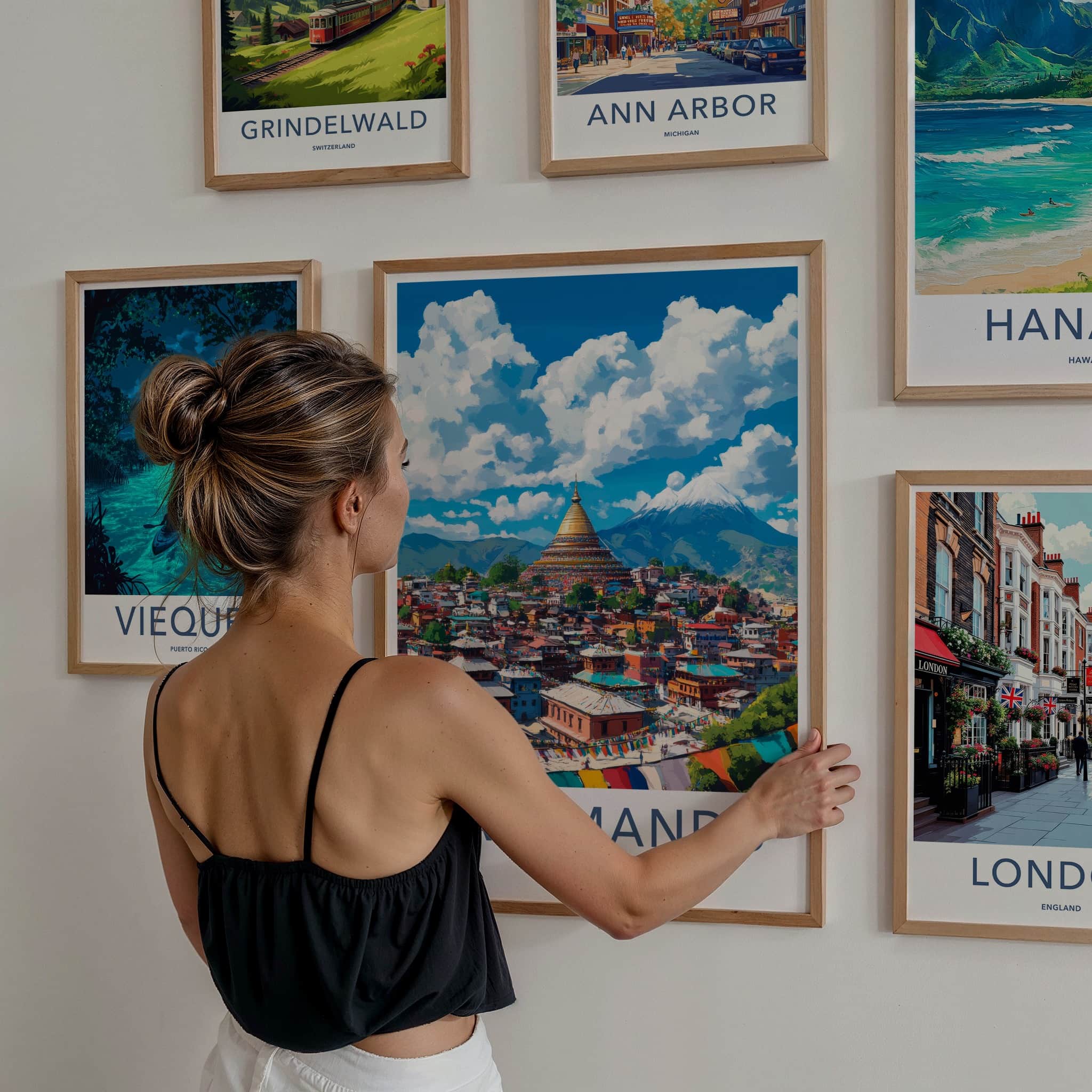 Kathmandu Poster - Nepal Travel Art - Himalayan Stupa City Home Decor