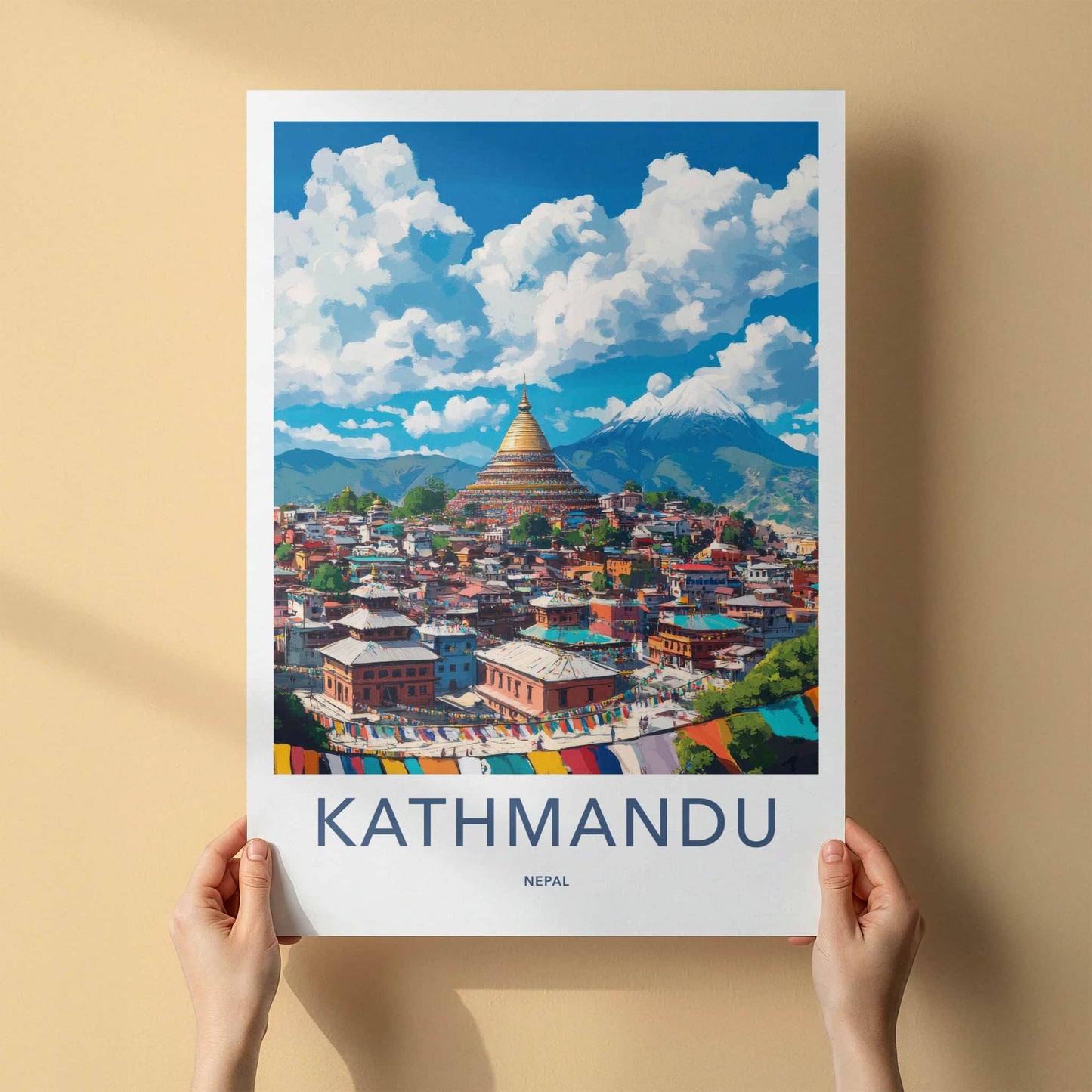 Kathmandu Poster - Nepal Travel Art - Himalayan Stupa City Home Decor