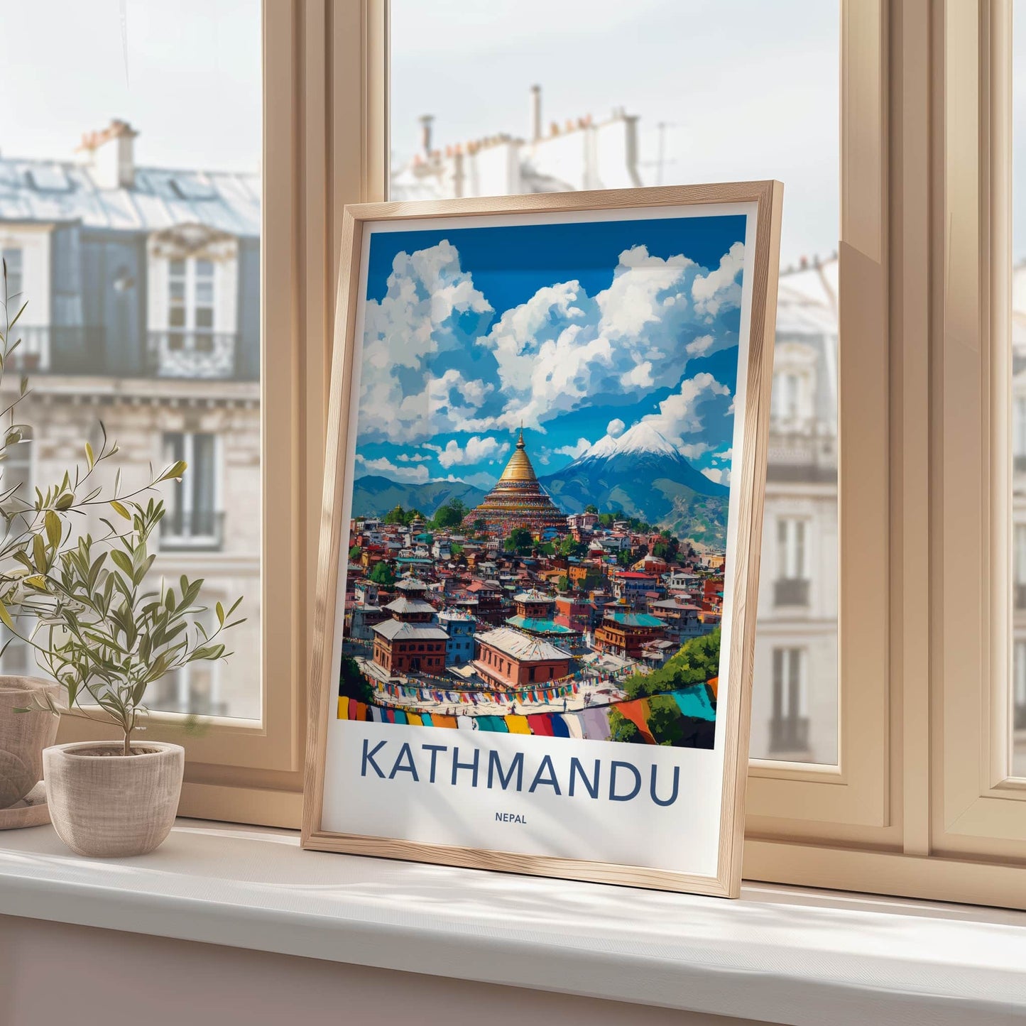 Kathmandu Poster - Nepal Travel Art - Himalayan Stupa City Home Decor