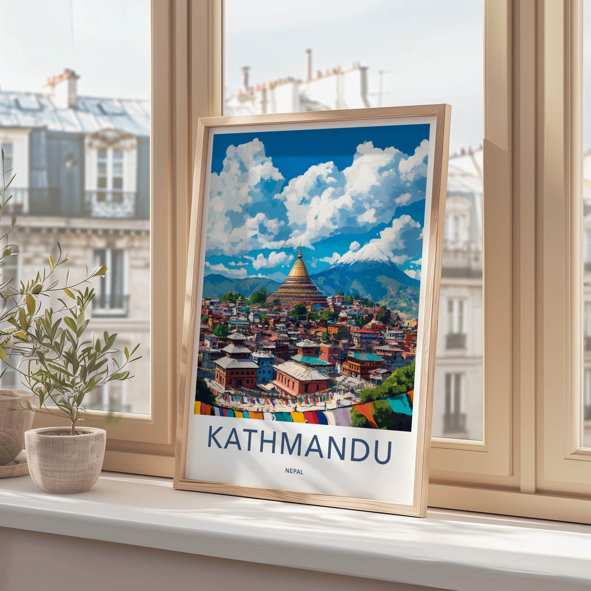 Kathmandu Poster - Nepal Travel Art - Himalayan Stupa City Home Decor