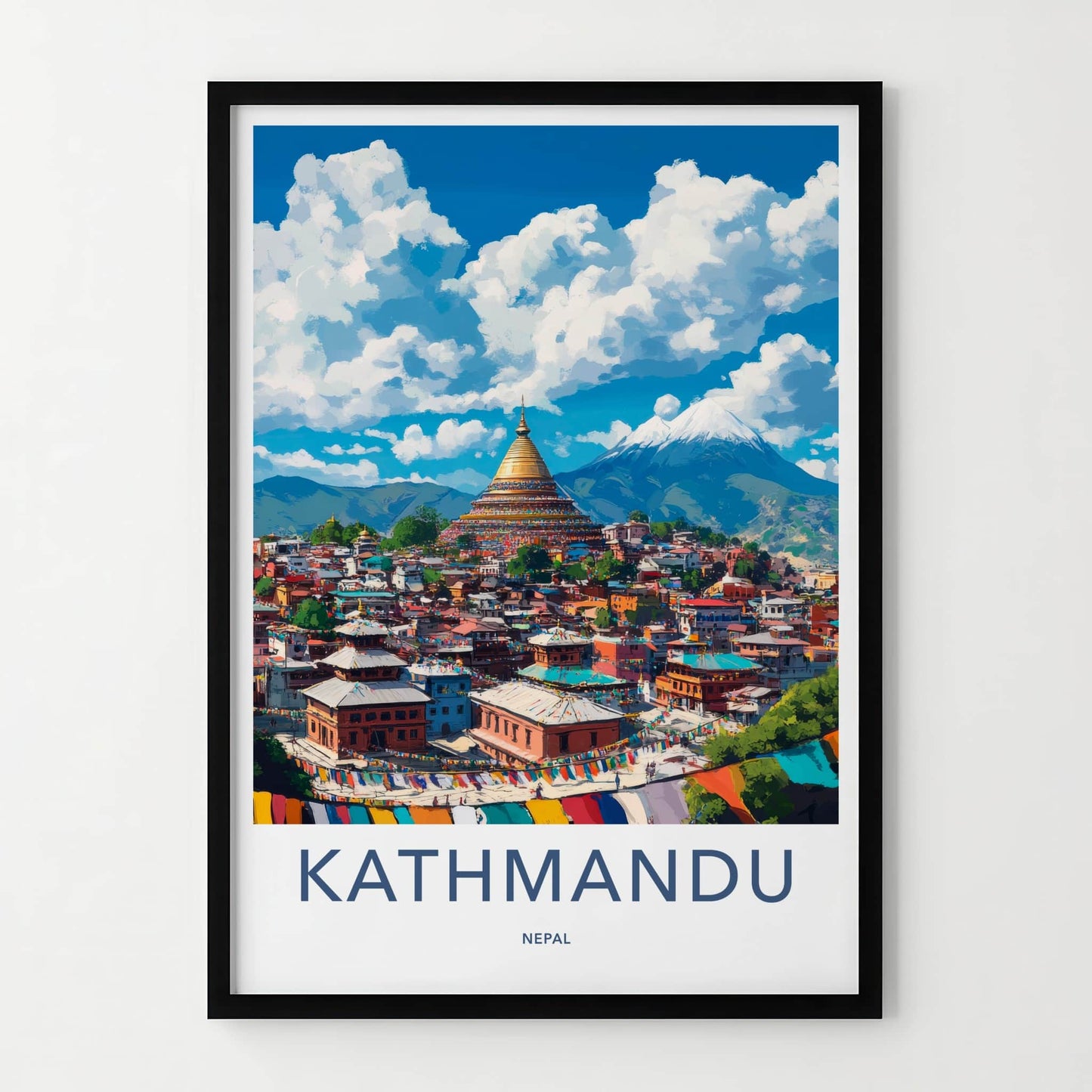 Kathmandu Poster - Nepal Travel Art - Himalayan Stupa City Home Decor