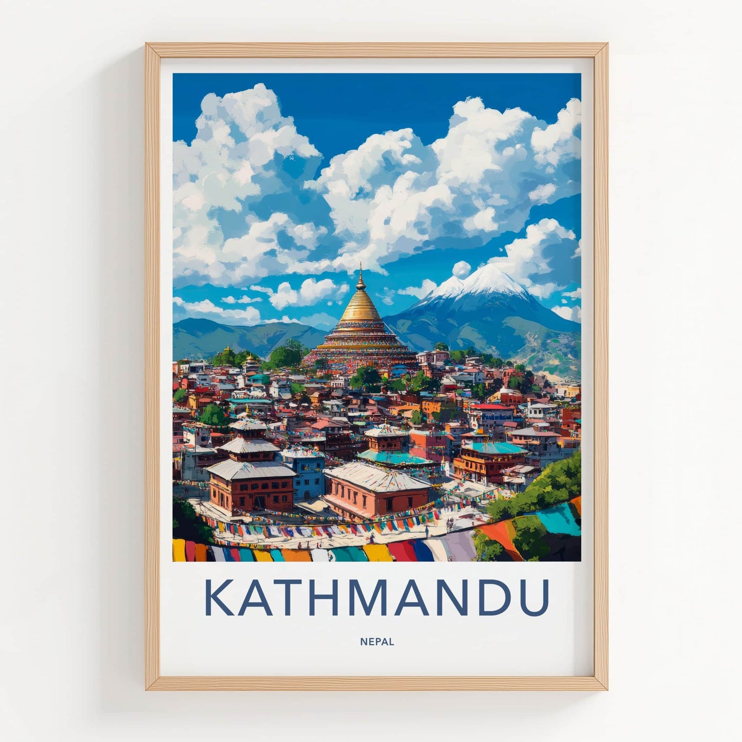 Kathmandu Poster - Nepal Travel Art - Himalayan Stupa City Home Decor