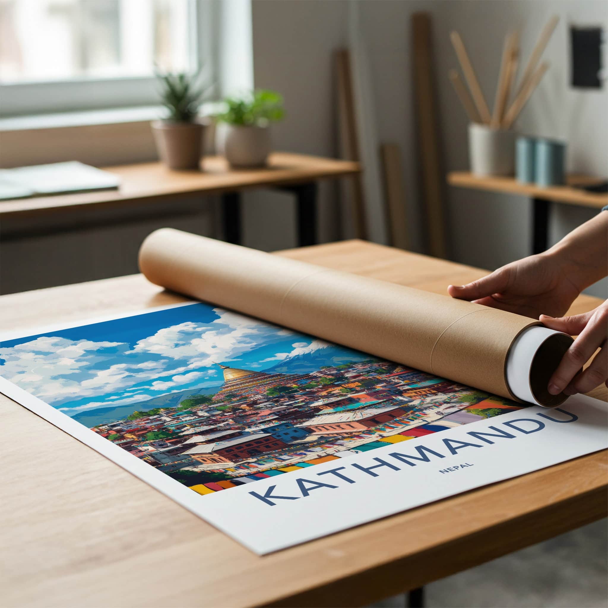 Kathmandu Poster - Nepal Travel Art - Himalayan Stupa City Home Decor