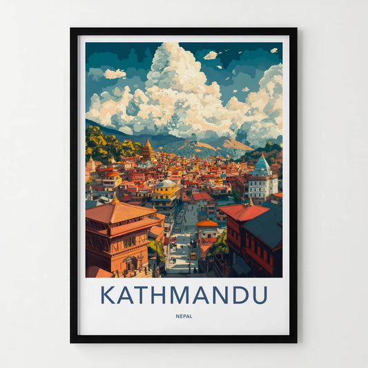 Kathmandu Poster - Nepal Travel Art - Historic Temple Cityscape Home Decor