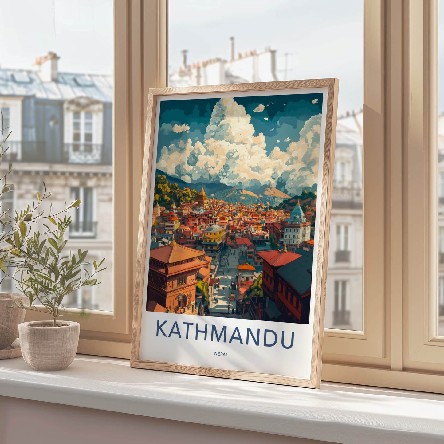 Kathmandu Poster - Nepal Travel Art - Historic Temple Cityscape Home Decor