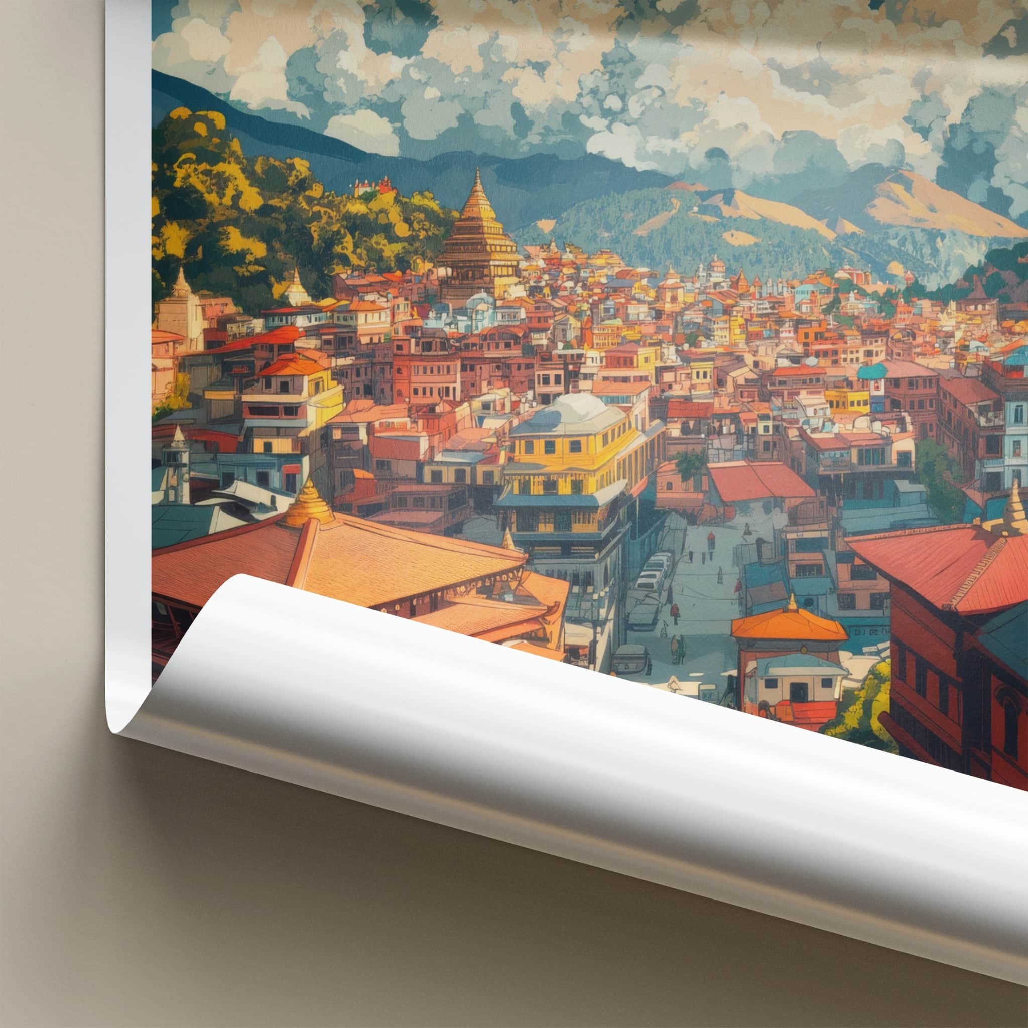 Kathmandu Poster - Nepal Travel Art - Historic Temple Cityscape Home Decor