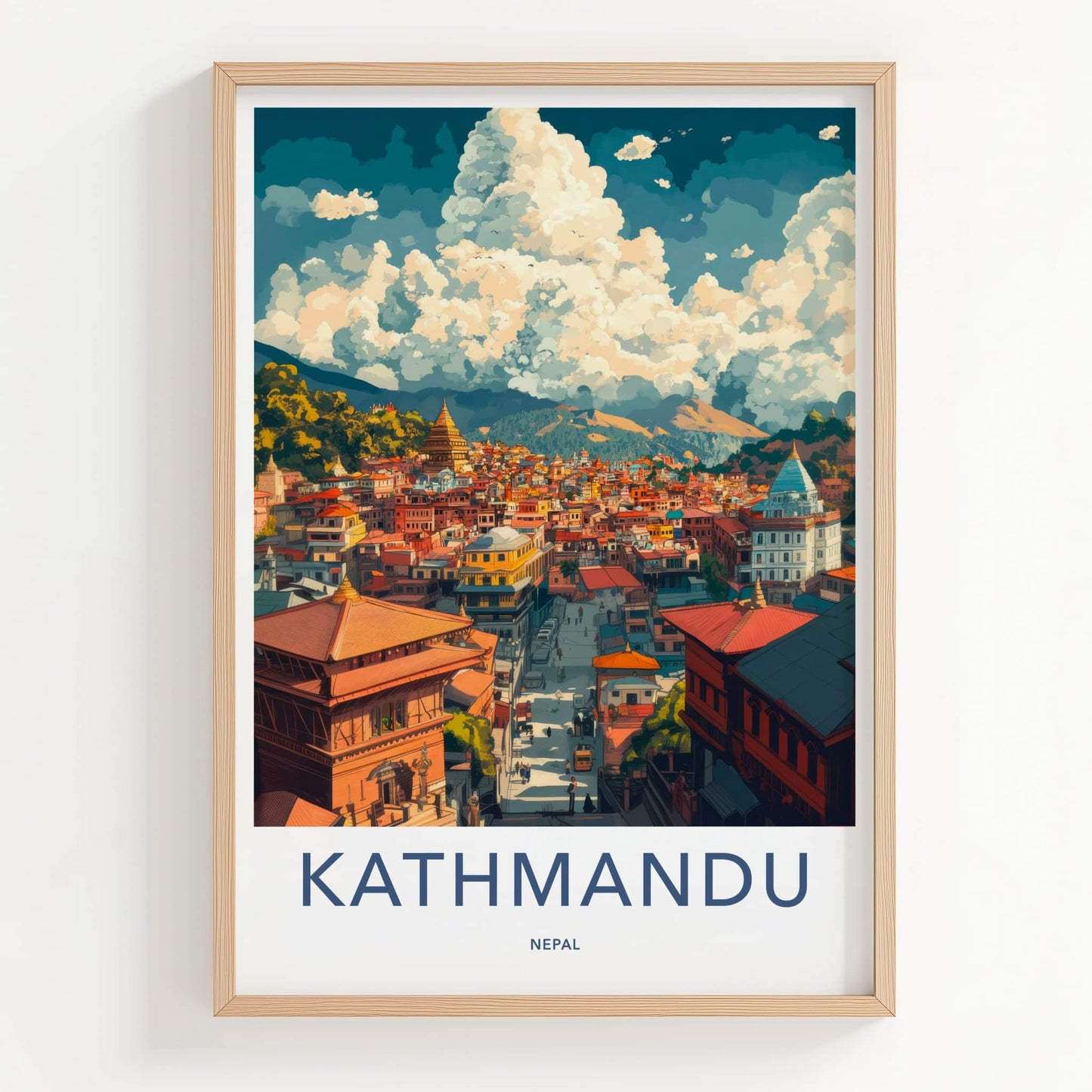 Kathmandu Poster - Nepal Travel Art - Historic Temple Cityscape Home Decor