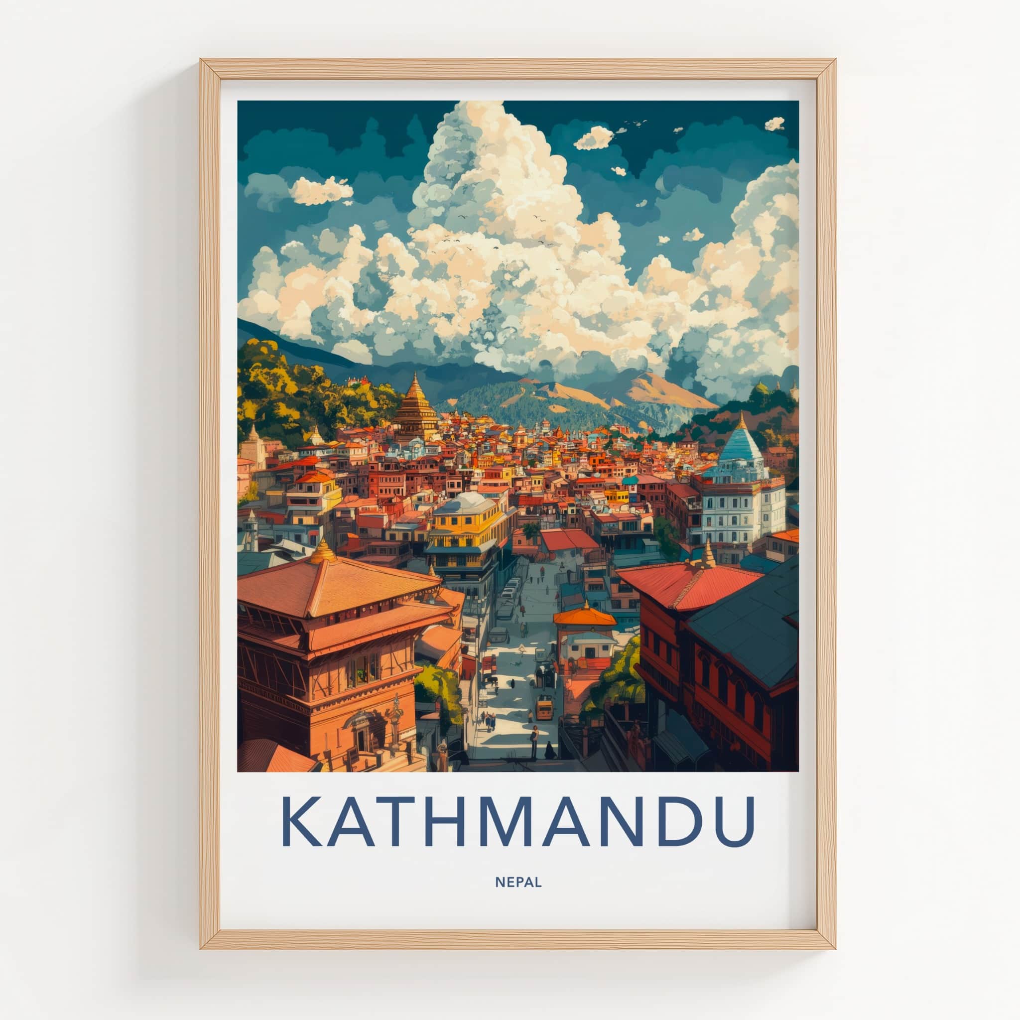 Kathmandu Poster - Nepal Travel Art - Historic Temple Cityscape Home Decor