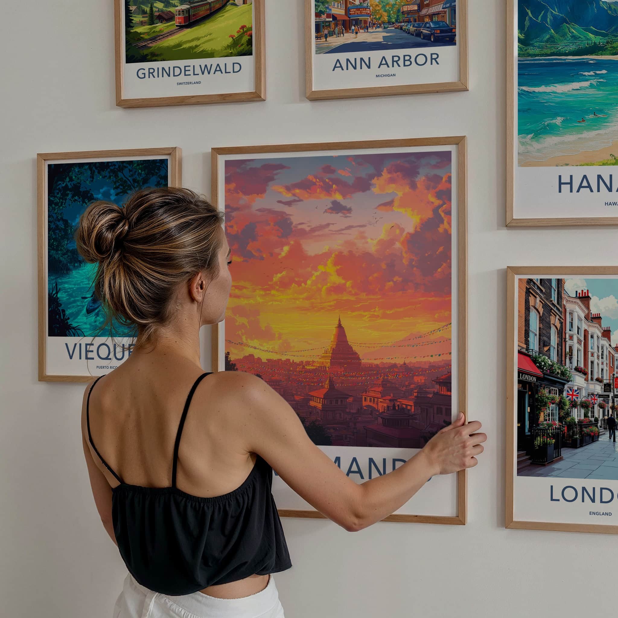 Kathmandu Poster - Nepal Travel Art - Vibrant City Sunset Home Decor