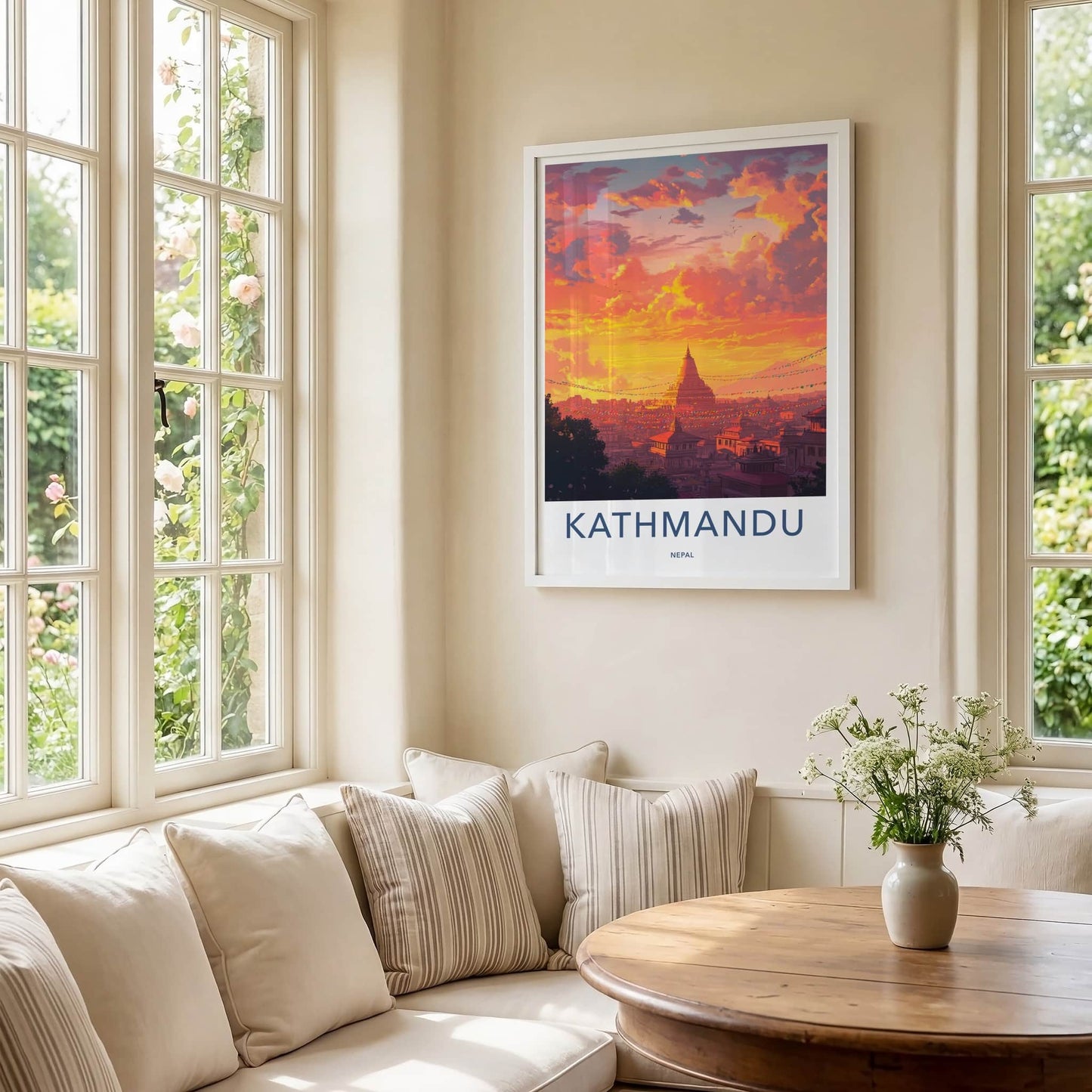 Kathmandu Poster - Nepal Travel Art - Vibrant City Sunset Home Decor