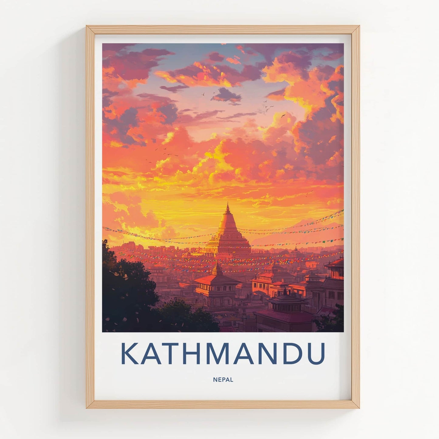 Kathmandu Poster - Nepal Travel Art - Vibrant City Sunset Home Decor