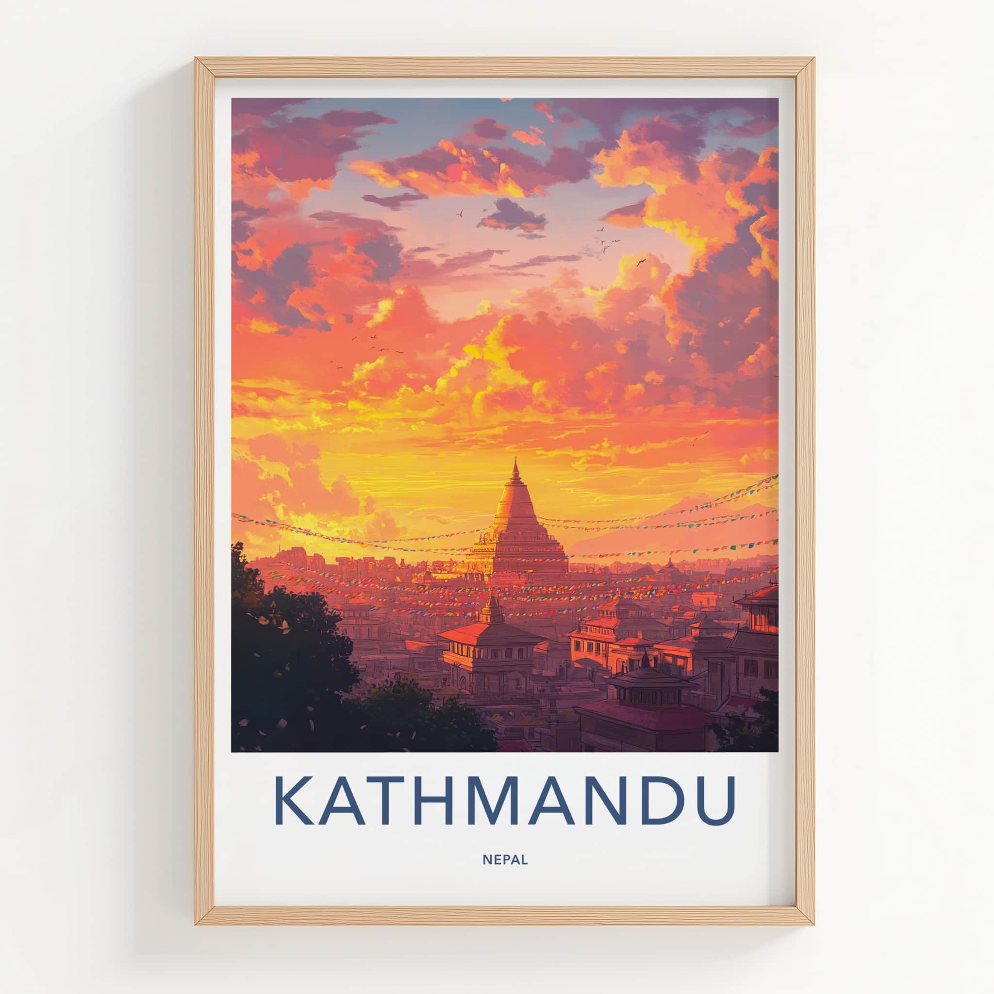 Kathmandu Poster - Nepal Travel Art - Vibrant City Sunset Home Decor
