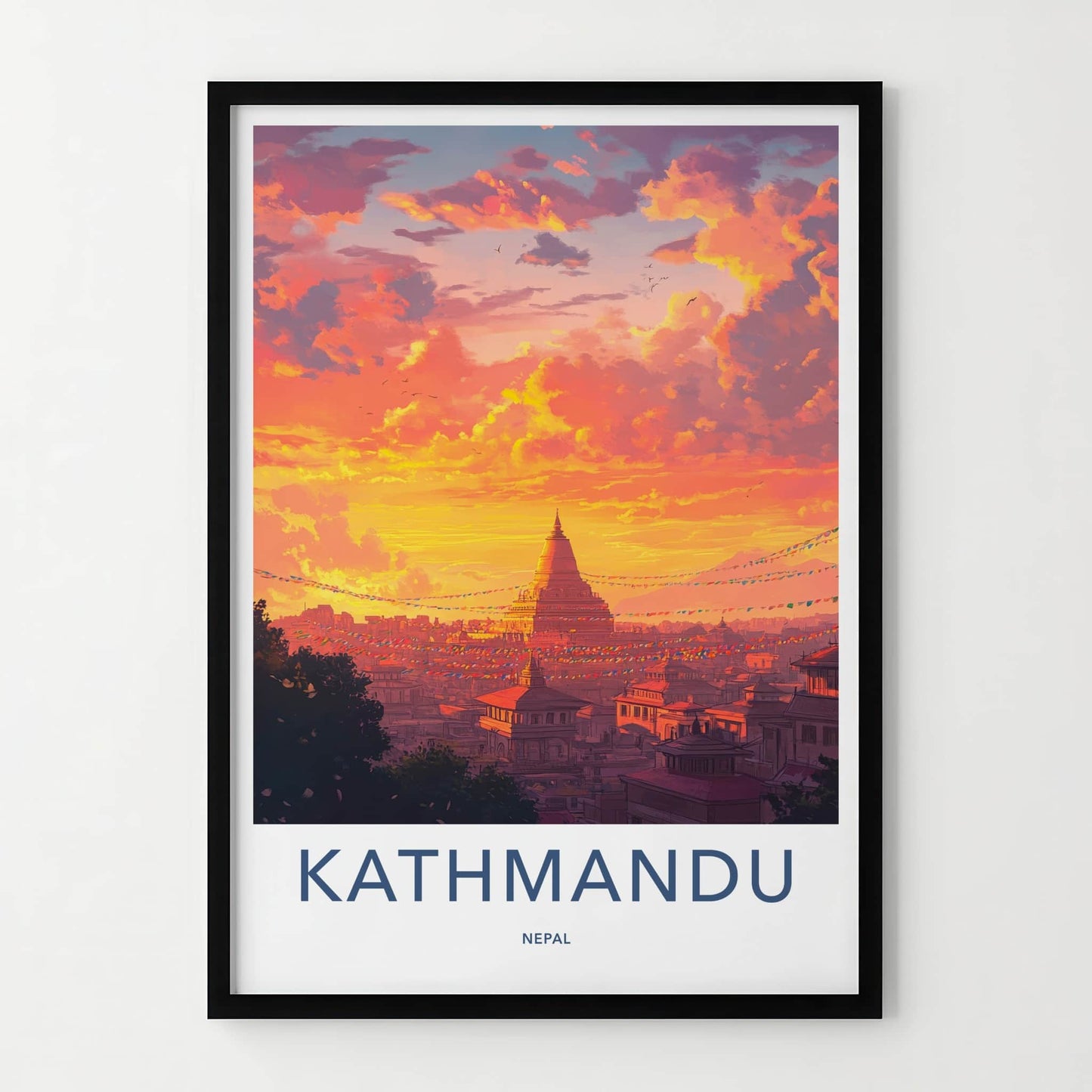 Kathmandu Poster - Nepal Travel Art - Vibrant City Sunset Home Decor