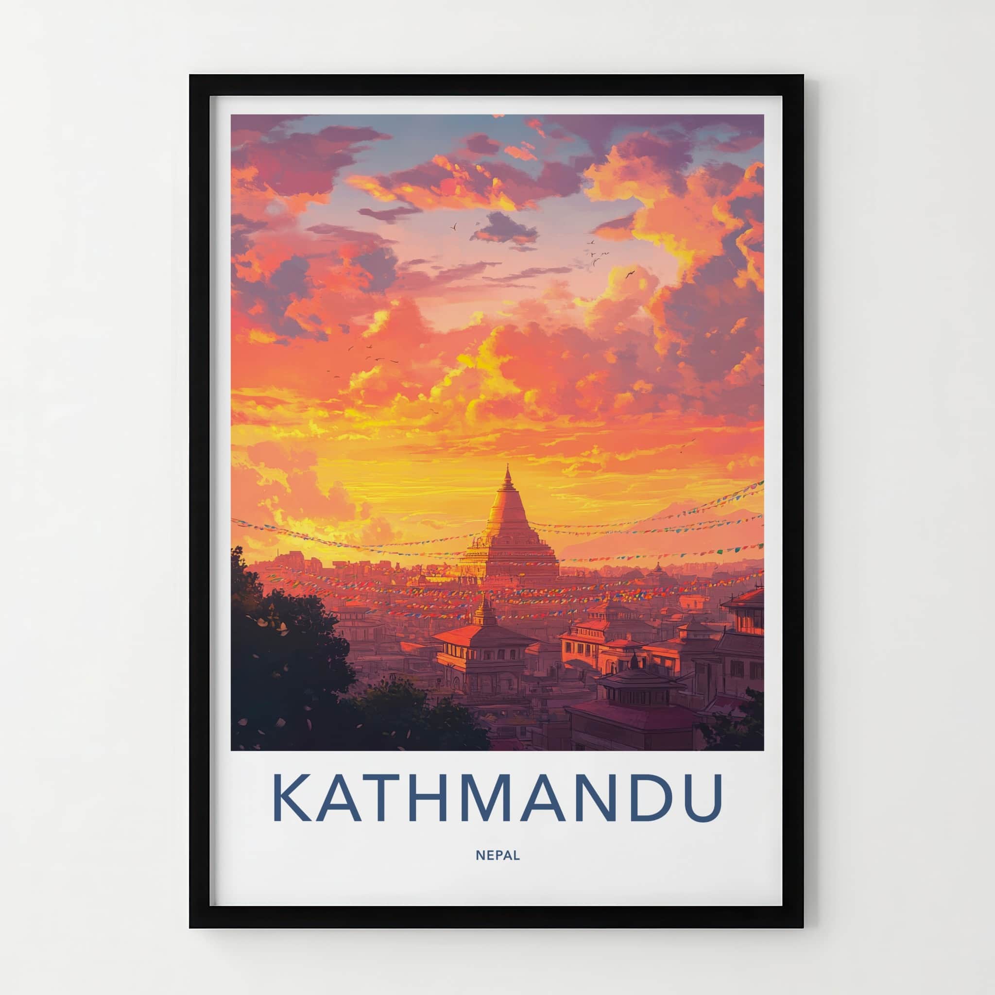 Kathmandu Poster - Nepal Travel Art - Vibrant City Sunset Home Decor