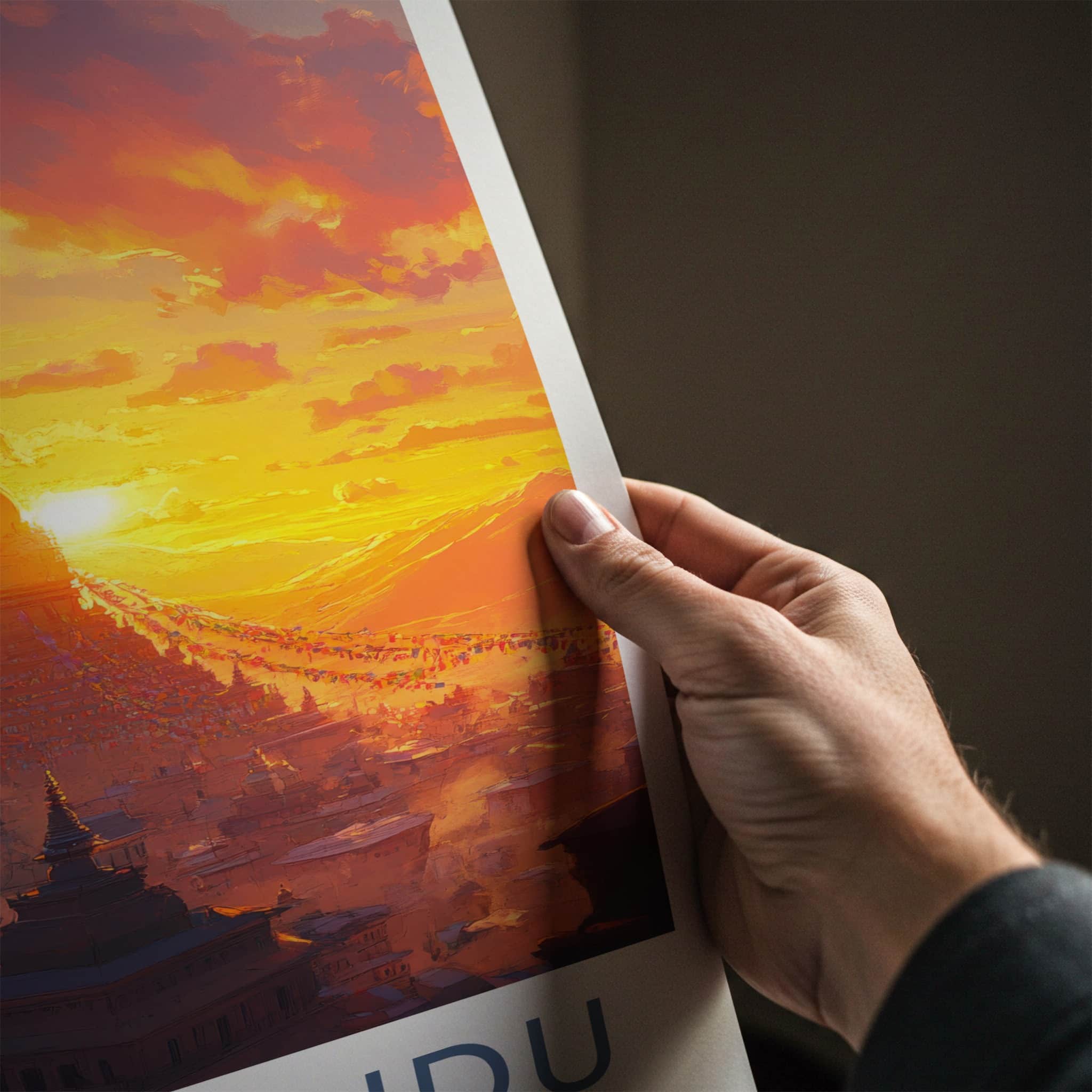 Kathmandu Poster - Nepal Wall Art - Vibrant Sunset Stupa Home Decor
