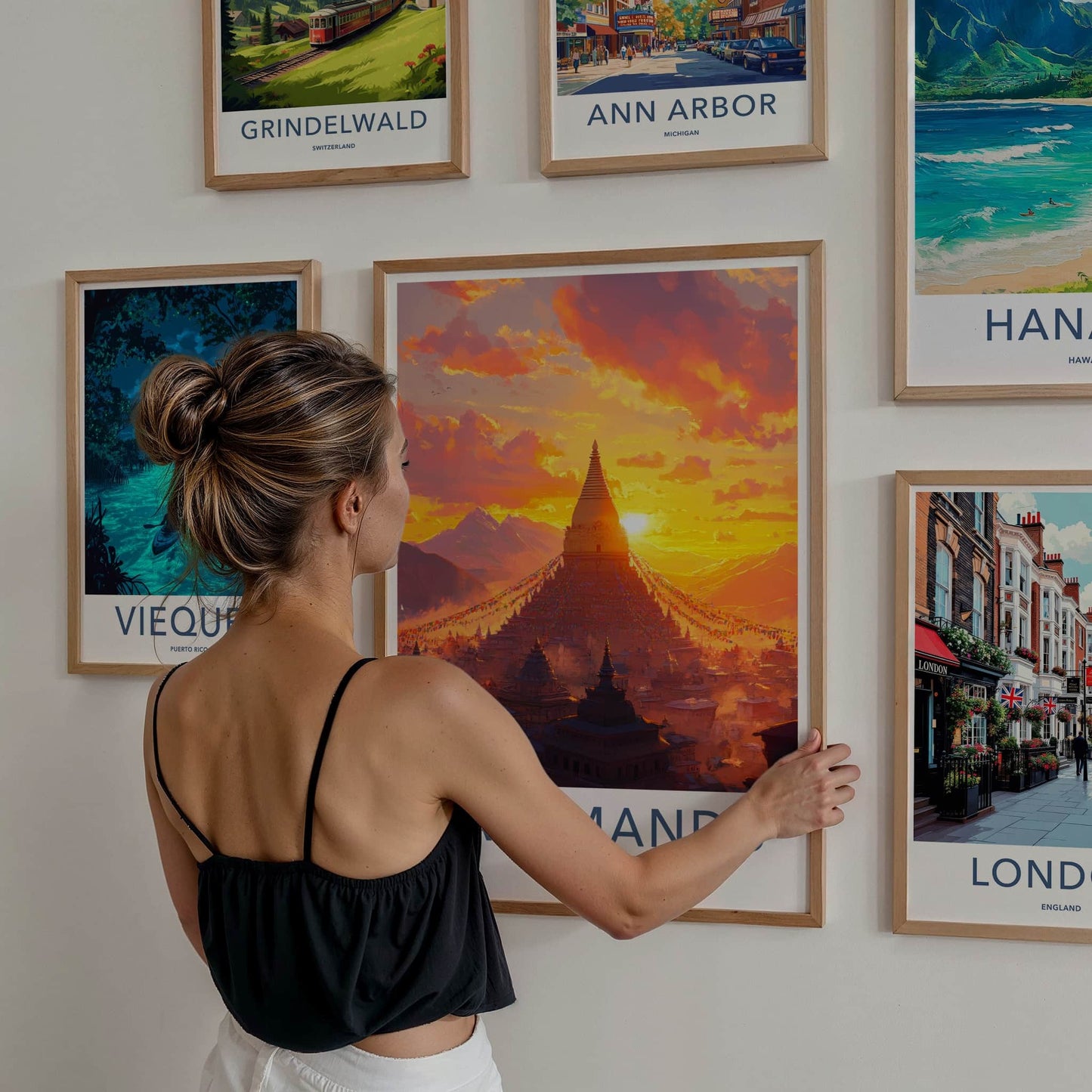 Kathmandu Poster - Nepal Wall Art - Vibrant Sunset Stupa Home Decor