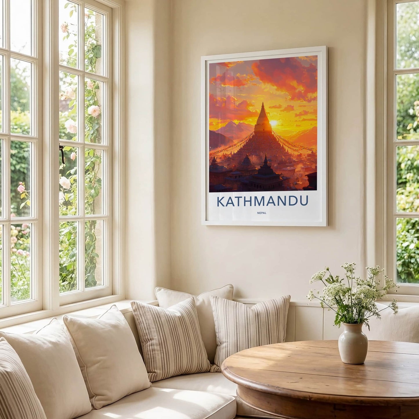 Kathmandu Poster - Nepal Wall Art - Vibrant Sunset Stupa Home Decor