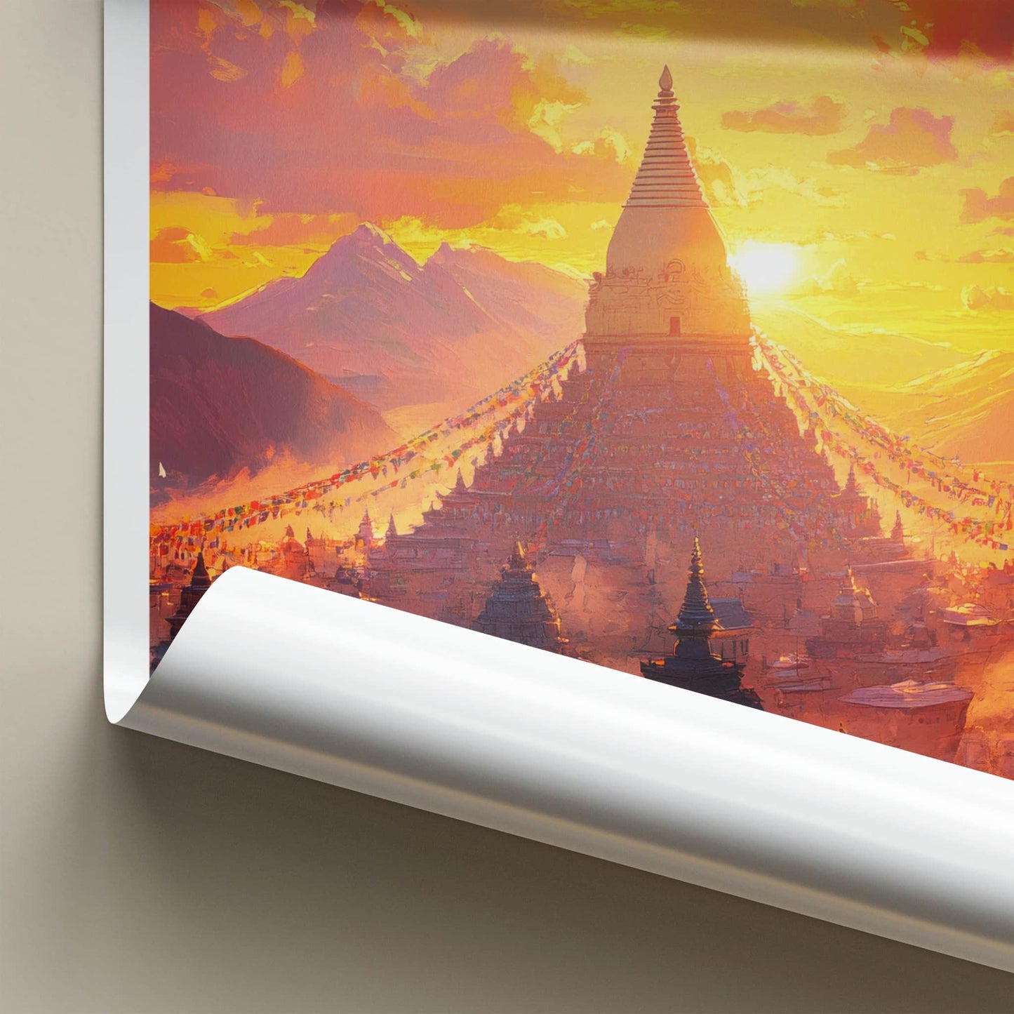 Kathmandu Poster - Nepal Wall Art - Vibrant Sunset Stupa Home Decor