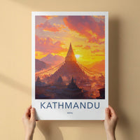 Kathmandu Poster - Nepal Wall Art - Vibrant Sunset Stupa Home Decor