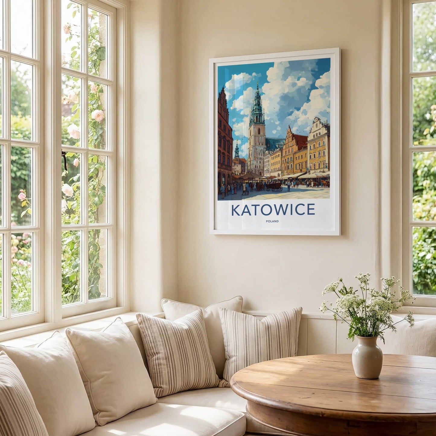Katowice Poster - Poland Travel Art - Bustling Market Square Wall Decor