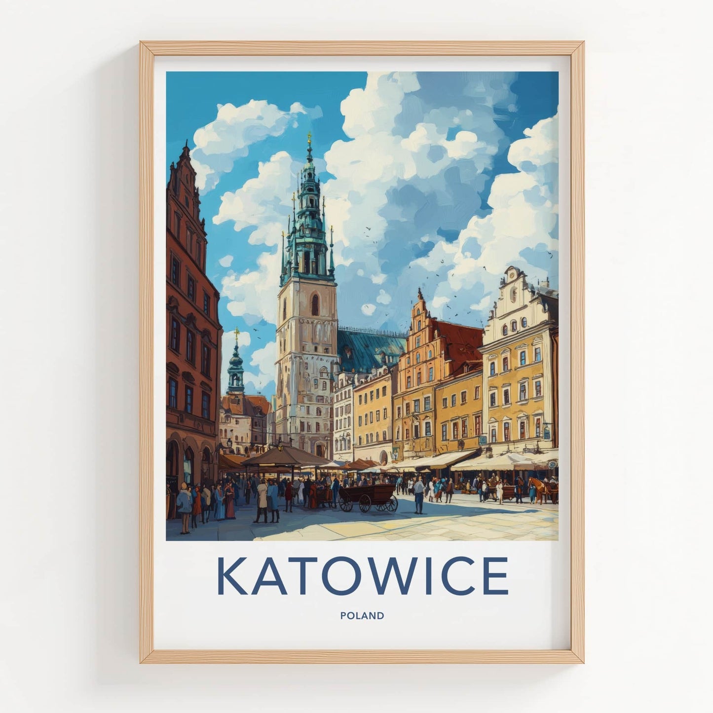 Katowice Poster - Poland Travel Art - Bustling Market Square Wall Decor