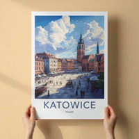 Katowice Poster - Poland Travel Art - Lively Town Square Home Decor