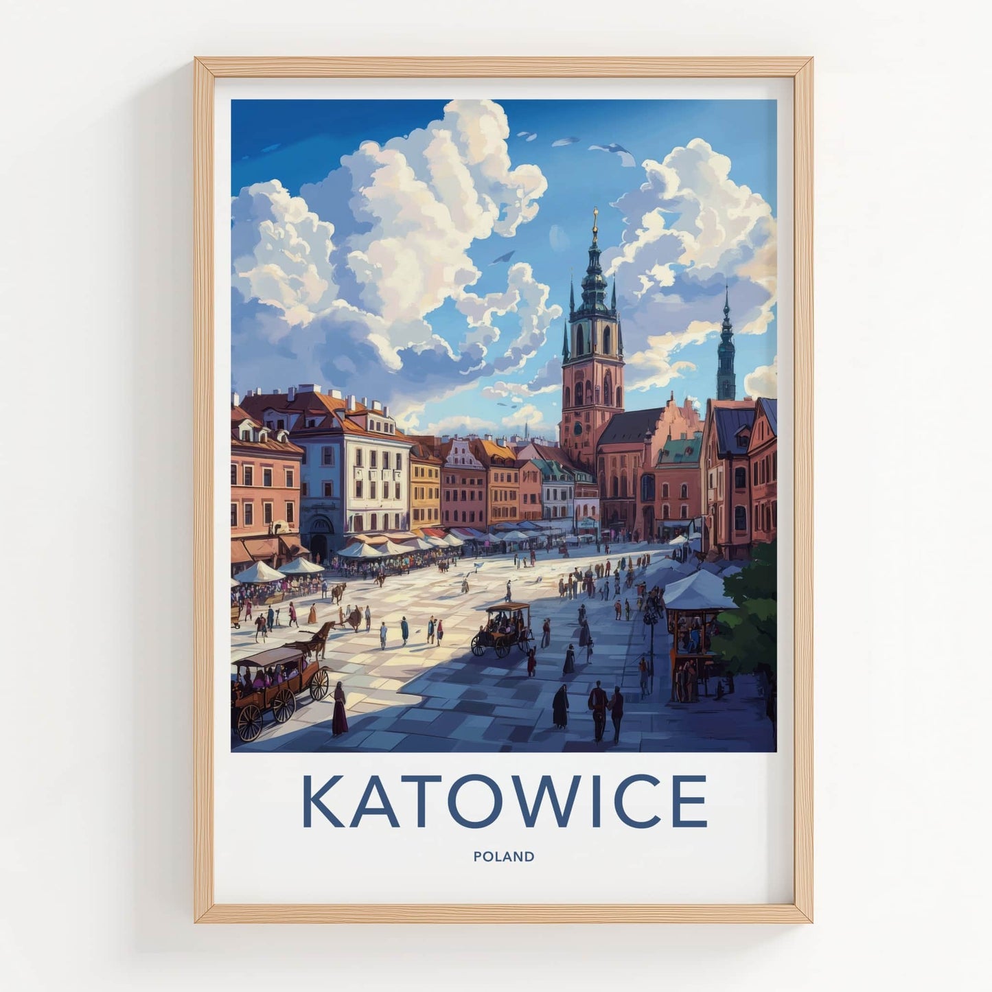 Katowice Poster - Poland Travel Art - Lively Town Square Home Decor