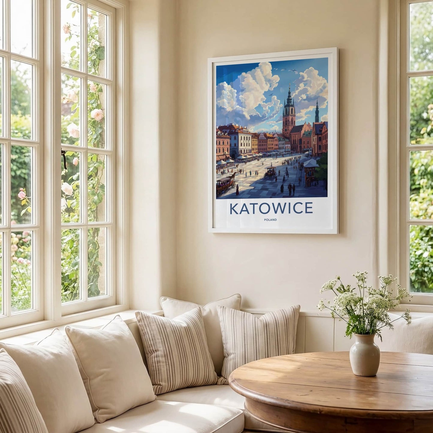 Katowice Poster - Poland Travel Art - Lively Town Square Home Decor