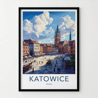 Katowice Poster - Poland Travel Art - Lively Town Square Home Decor
