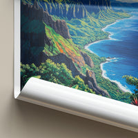 Kauai Poster - Hawaii Art Print - Lush Coastal Cliffs Home Decor
