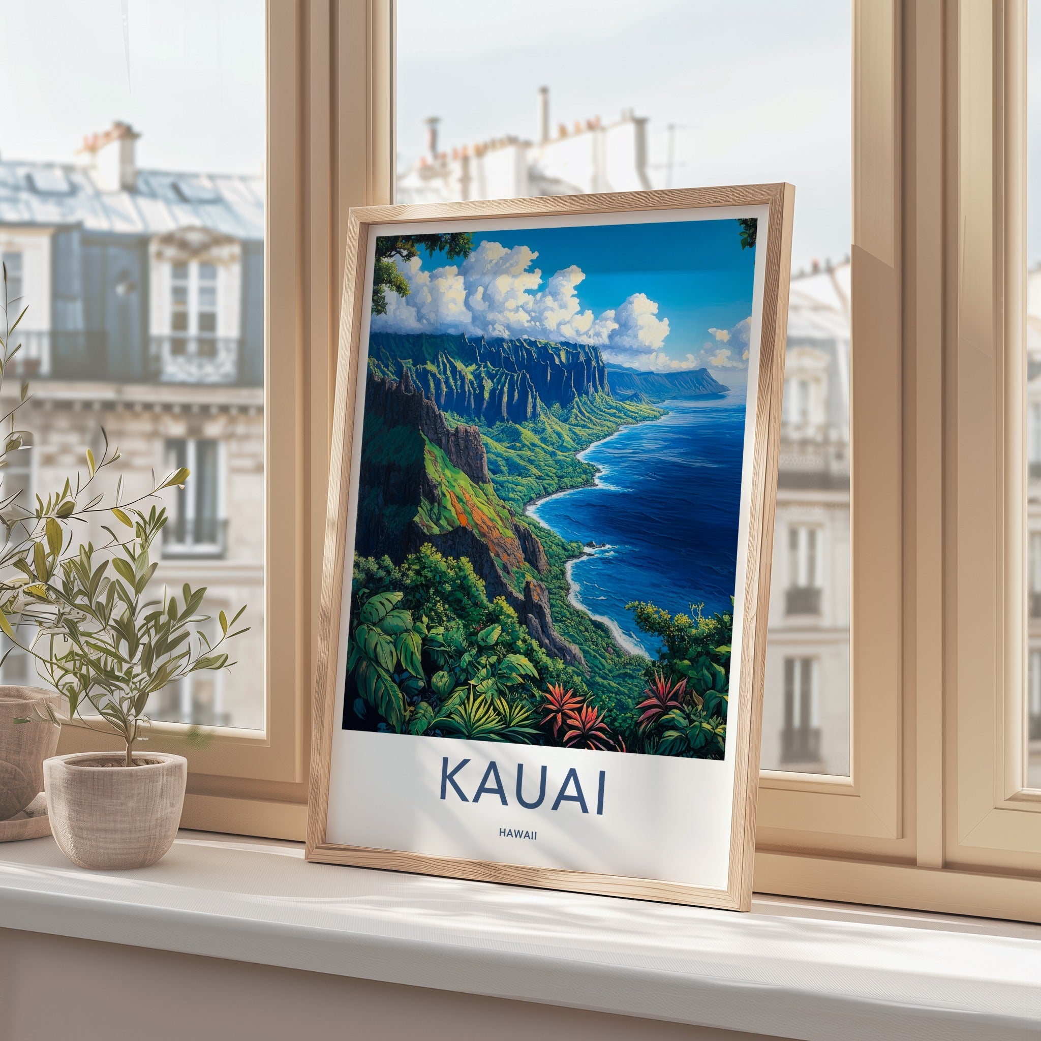 Kauai Poster - Hawaii Art Print - Lush Coastal Cliffs Home Decor