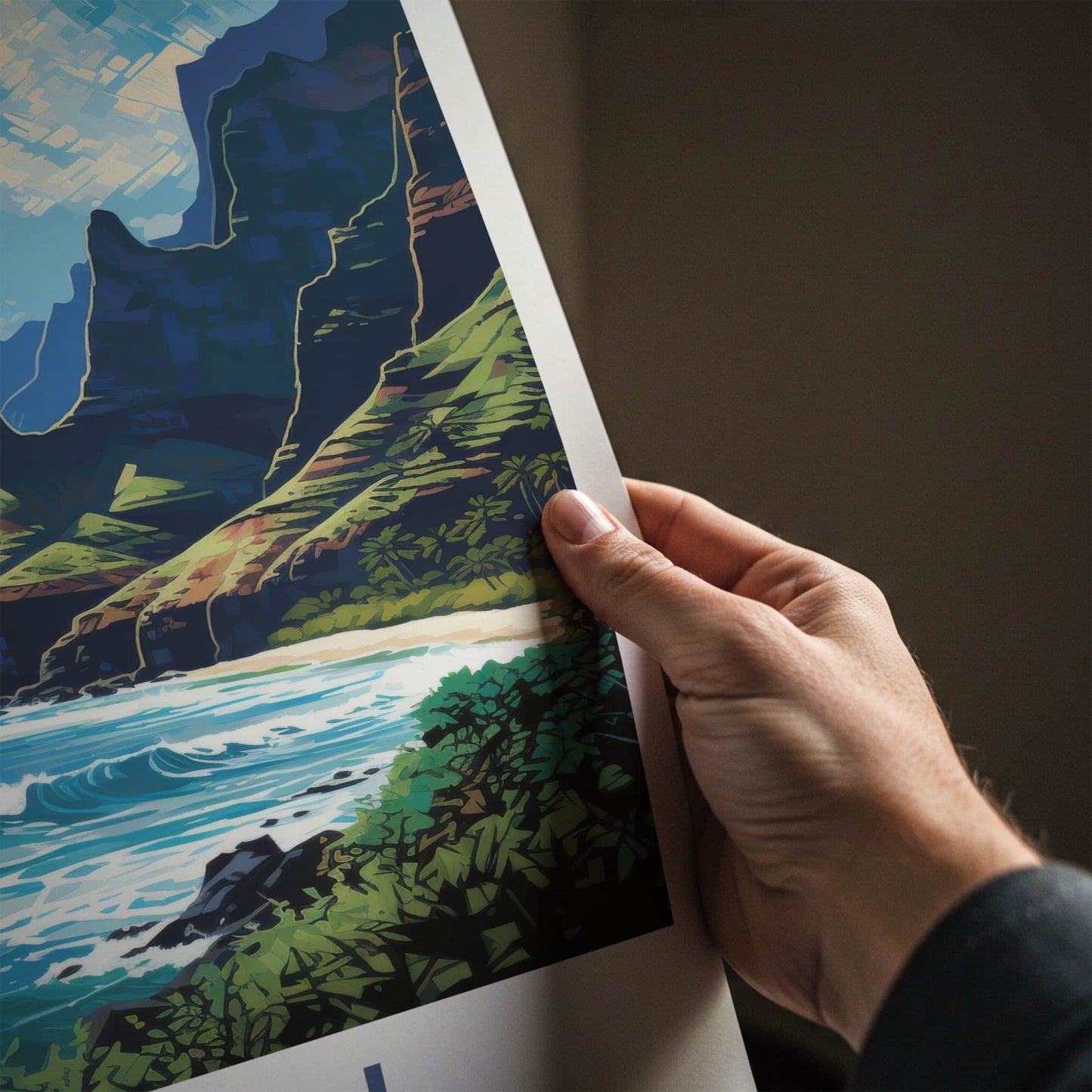 Kauai Poster - Hawaii Art Print - Rugged Coastal Cliffs Home Decor