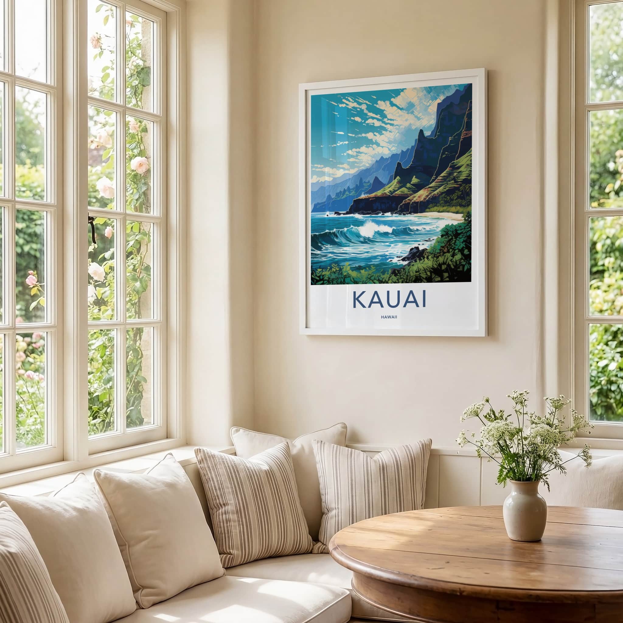 Kauai Poster - Hawaii Art Print - Rugged Coastal Cliffs Home Decor