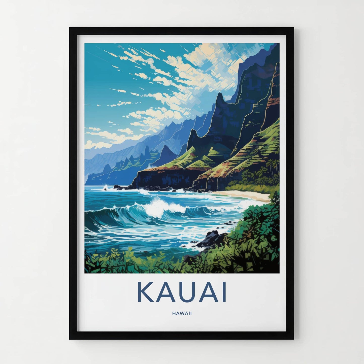 Kauai Poster - Hawaii Art Print - Rugged Coastal Cliffs Home Decor