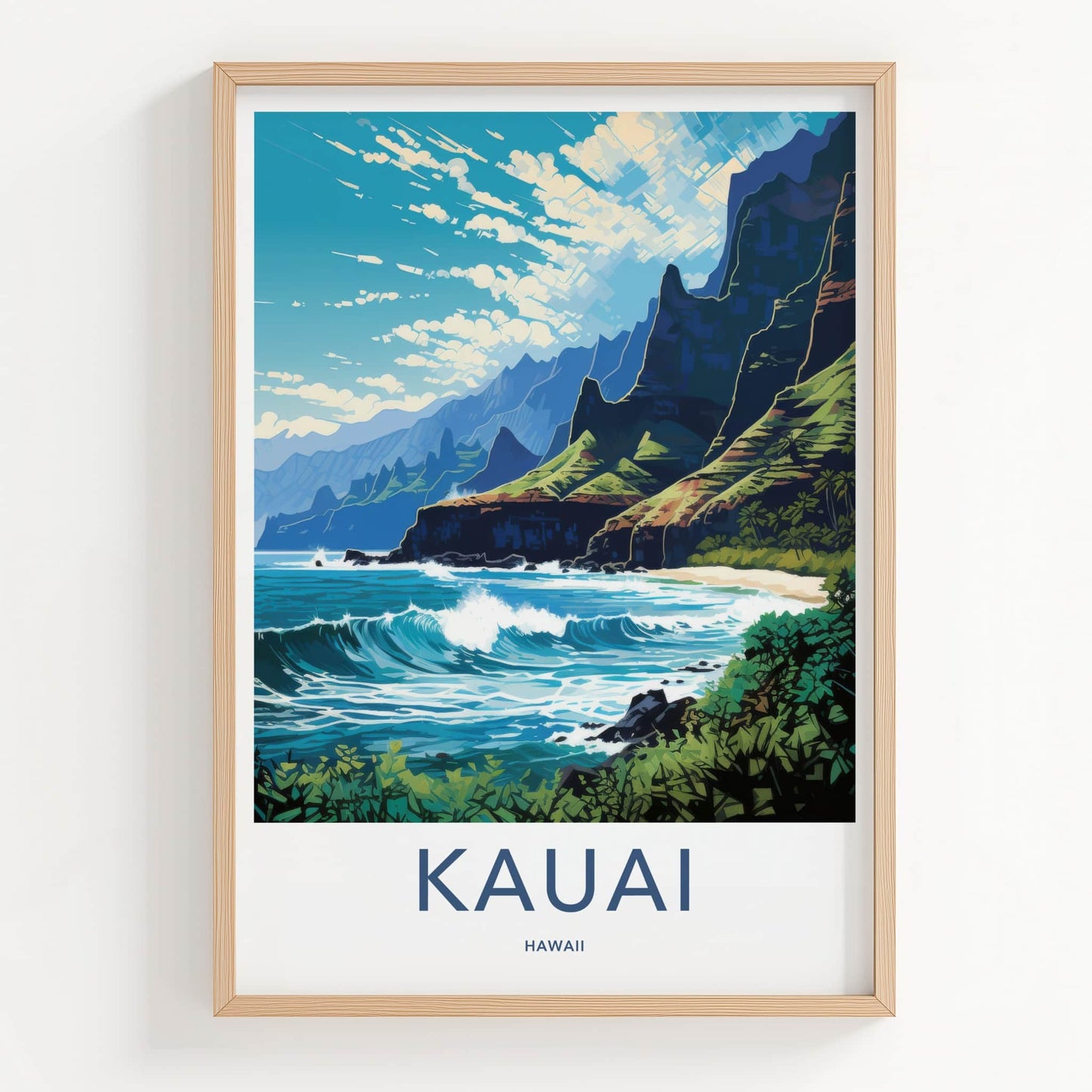 Kauai Poster - Hawaii Art Print - Rugged Coastal Cliffs Home Decor