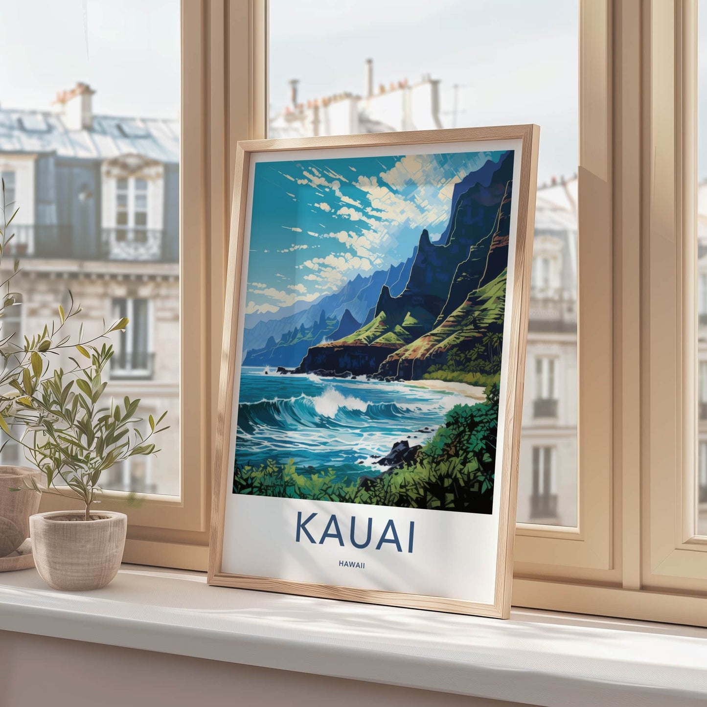 Kauai Poster - Hawaii Art Print - Rugged Coastal Cliffs Home Decor
