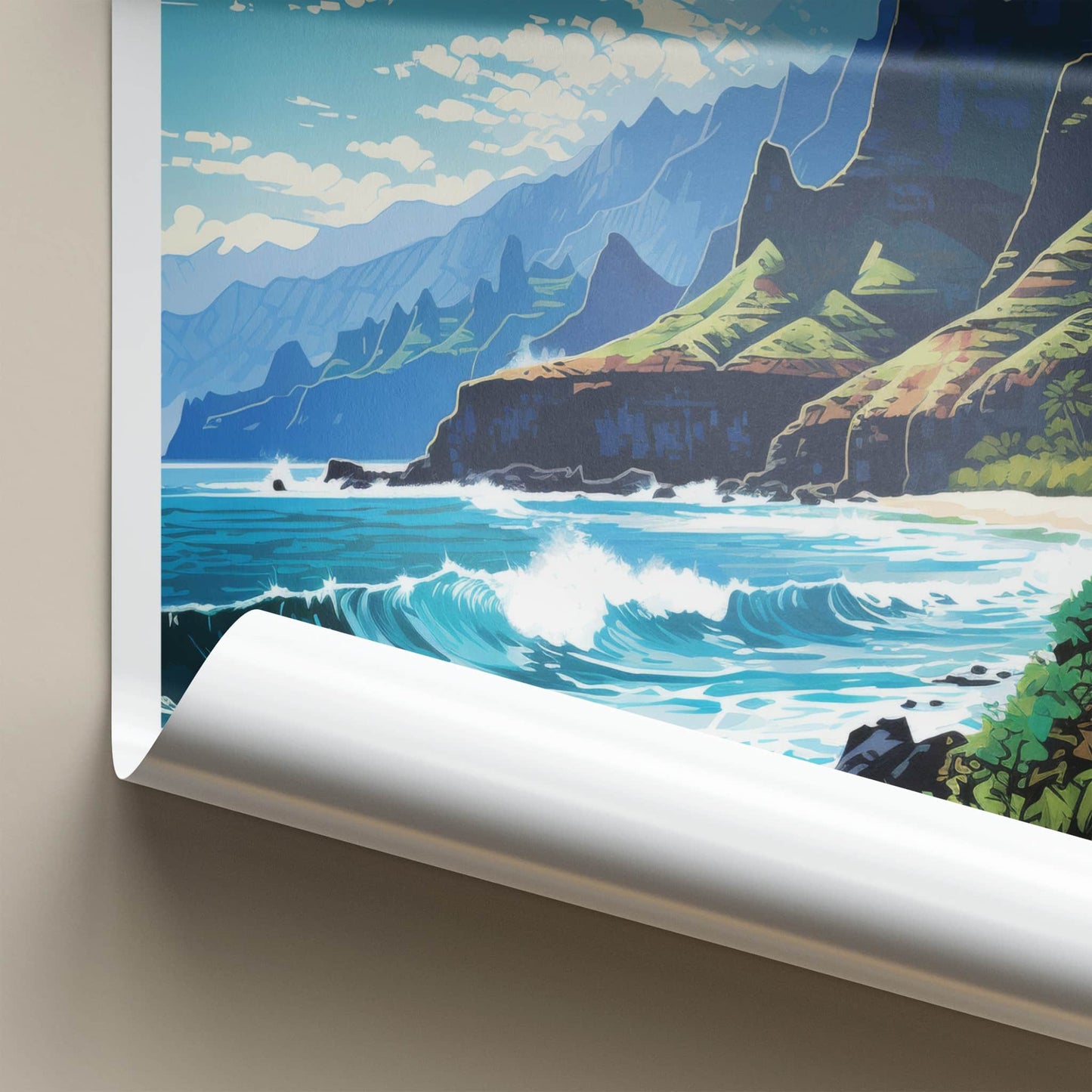 Kauai Poster - Hawaii Art Print - Rugged Coastal Cliffs Home Decor