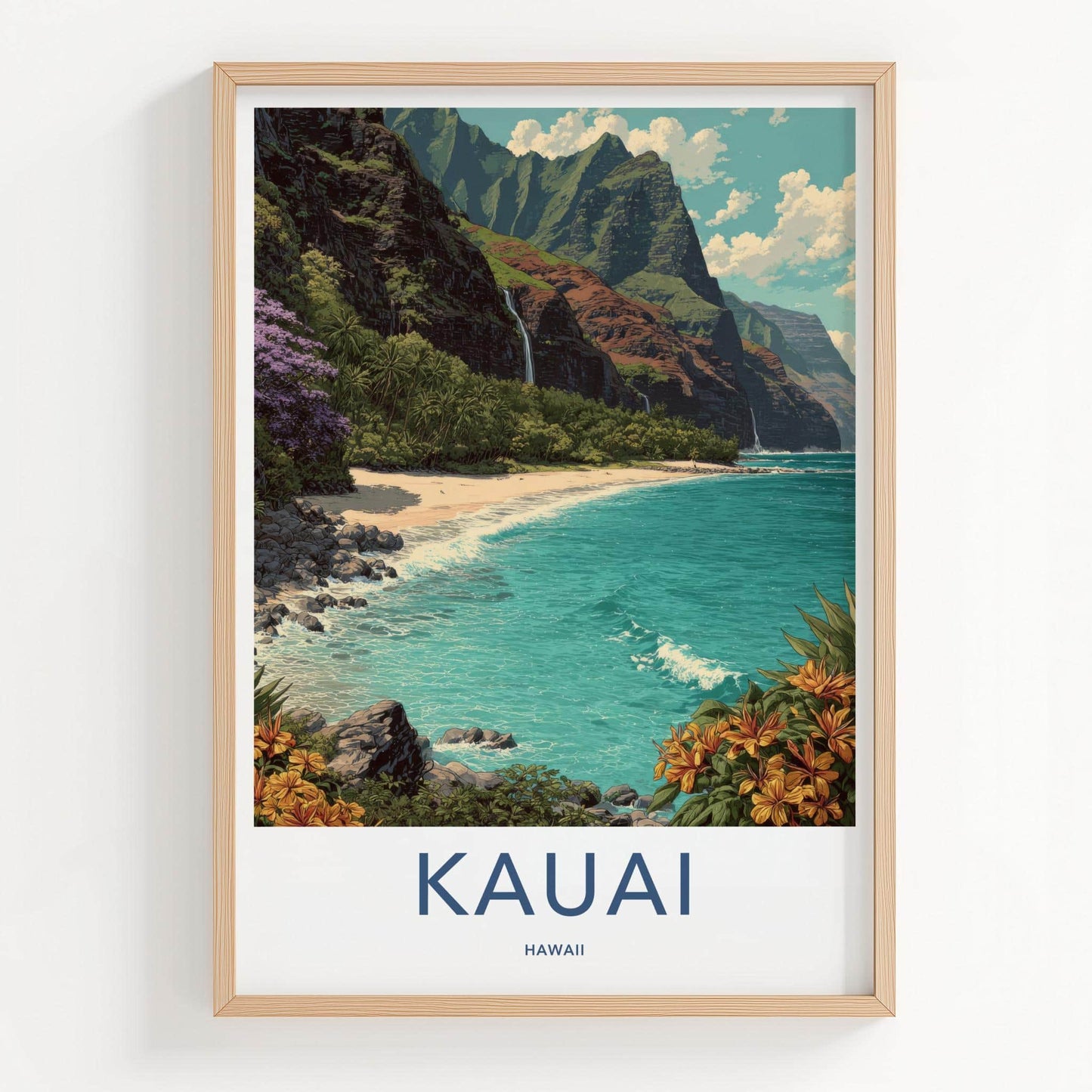 Kauai Poster - Hawaii Framed Print - Lush Mountain Beach Framed Decor